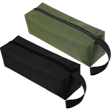 Lot de 2 sacs à outils en toile avec fermeture éclair, 25,4 cm x 7,9 cm, pochette à outils portable, fond plat résistant à l'usure - Sac de rangement multifonctionnel pour outils, gadgets, cosmétiques (1/5)