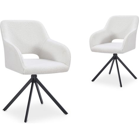 Lot de 2 chaises pivotantes design en tissu bouclette blanc écru CIEL (1/5)