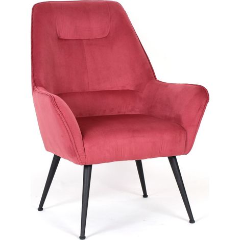 Fauteuil en velours côtelé rouge et pieds en métal noir, modèle Hiver (1/5)