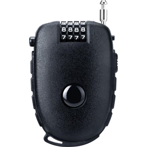 Cadenas à code à 4 chiffres – antivol de voyage compact et multifonction doté d'un câble en acier rétractable de 70 cm convient pour skis, trottinettes, valises et matériel de ski couleur noire. (1/5)