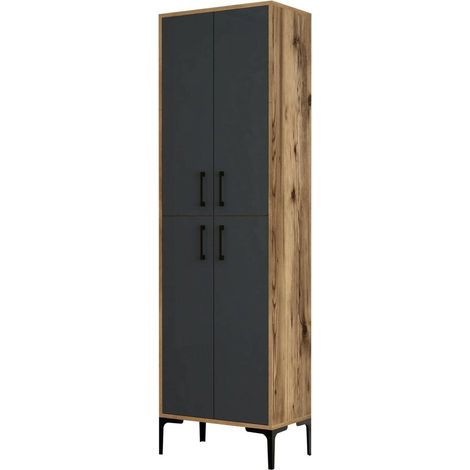 Dmora - Kommode Denipot, Wohnzimmerbuffet, Wohnzimmer-Sideboard, Moderne Küchen-Speisekammer, 60x35h200 cm, Walnuss und Anthrazit