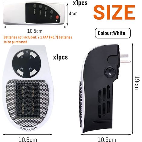 Mini termoventilatore in ceramica da 500 W, termoventilatore silenzioso, termoventilatore elettrico a risparmio energetico per bagno, camera da letto, convezione, bianco (1/4)