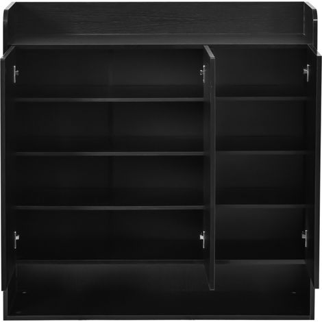 Scarpiera nera con specchio a figura intera e design a righe verticali in MDF e truciolato (1/5)