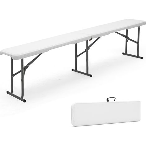 Sekey Klappbank Bierbank Kunststoff 182 x 28 x 43 cm, Faltbar Biergarten Campingbank Gartenbank Klappbar Bierbänke Sitzbank bis 300kg Belastbar, Weiß