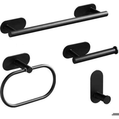 Ensemble d'accessoires de salle de bain - ® - Sans perçage - 4 pièces - Acier inoxydable noir - Porte-serviettes