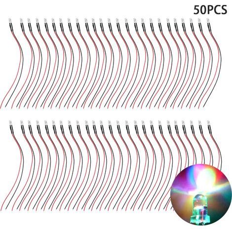 50 Stück 5 mm mehrfarbige, schnell blinkende LEDs, 12 V, vorverdrahtet mit rundem Kopf (1/5)