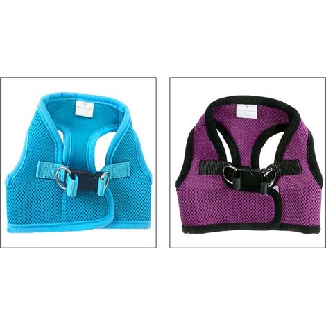 2 harnais pour animaux de compagnie, laisses, colliers-gilets, laisses en maille respirante pour petits chiensHarnais de sécurité pour chien, maille respirante, bleu, violet, taille L, 37 cm, 49-55 cm (1/2)