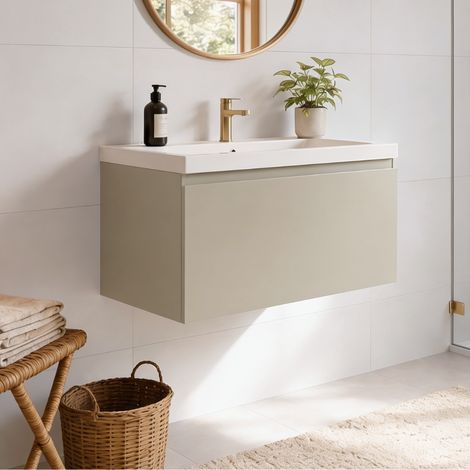 LOMAZOO meuble de salle de bain Modena Greige - lavabo blanc - (1/5)