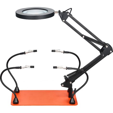 Station de soudage à mains magnétiques, 4 bras flexibles, lampe loupe LED 3X, base lourde antidérapante, pour réparation électronique et bricolage. (1/5)