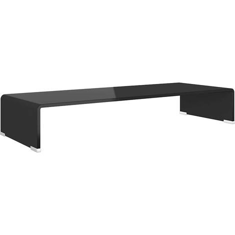 Meuble TV Support pour moniteur, Étagère TV, Meuble de Salon, 80 x 30 x 13 cm Verre Noir OIB2356E (1/5)