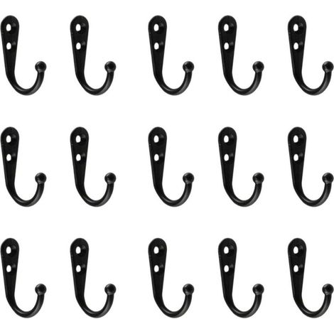 Lot de 15 crochets pour fixation murale, noir