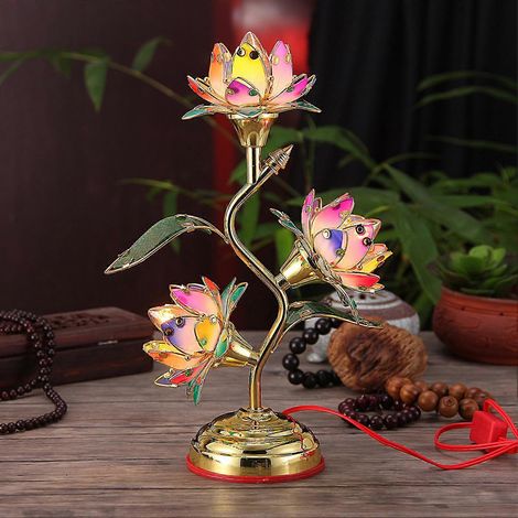 Lampe Lotus à brancher, feuilles et fleurs en plastique résistant à l'usure, structure en acrylique, lanterne électrique lotus pour temple et maison, colorée (1/4)