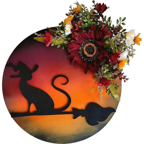 Mondkatzen-Kranz für Halloween, Türdekoration, Zweige, Kätzchen, Kunstblumen, Mondkatzen-Kranz - A4 (1/5)