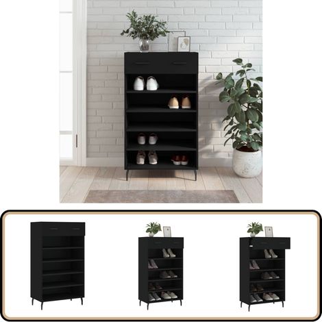 Schuhschrank Schwarz 60x35x105 cm Holzwerkstoff - Schuhschrank - Garderobe - Einbauschrank - Wohnzimmermöbel - Schlafzimmermöbel