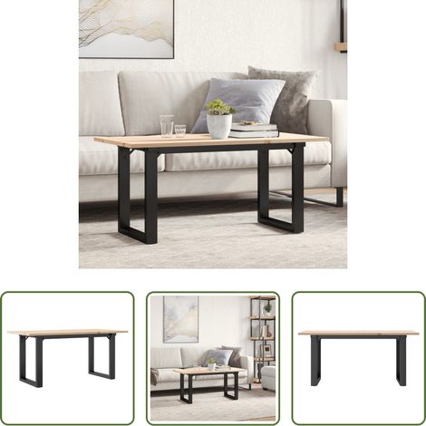 Bois de pin - Table basse cadre en O 100x50x45 cm bois de pin massif et acier (1/5)