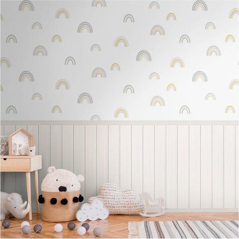 Photo wallpaper wall Profhome 398171 hot embossed non-woven wallpaper slightly textured with pattern for kids matt white cream beige grey pastel yellow 1,59 m x 2,8 m (1/5)