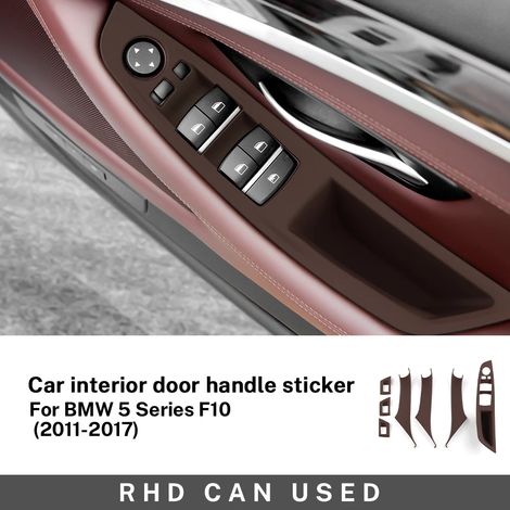 (RHD MARRON - Jeu pour BMW Série 5 F10) Convient aux BMW Série 5 F10 F11 520i 520D 523i 525i 528i 530i (2010-2017) - Plaque de poignée de porte intérieure - Revêtement décoratif en fibre de carbone AB (1/4)