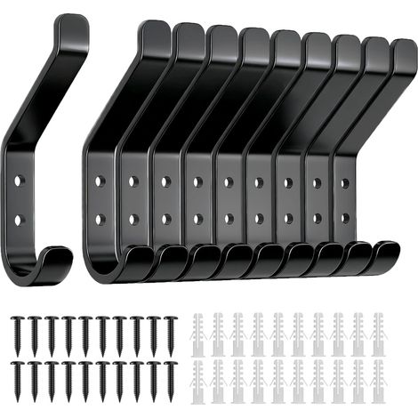 Set mit 10 Schraubhaken für Akustikpaneele, für Schlafzimmer, Wohnzimmer, Badezimmer, Wandhaken für Kleiderschränke, Hüte, Metall, schwarz