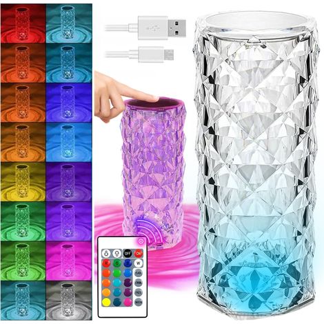 LED-Kristall-Touch-Nachtlampe für den Schreibtisch, Diamant, rosafarben, Fernbedienung