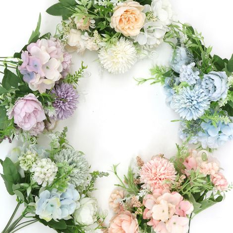 [Ramo] Ramo de flores artificiales color champán 55 g – Elegante ramo de flores artificiales esférico de seda, inspirado en el champán, con crisantemos, brotes de té, margaritas y hortensias grandes. (1/5)
