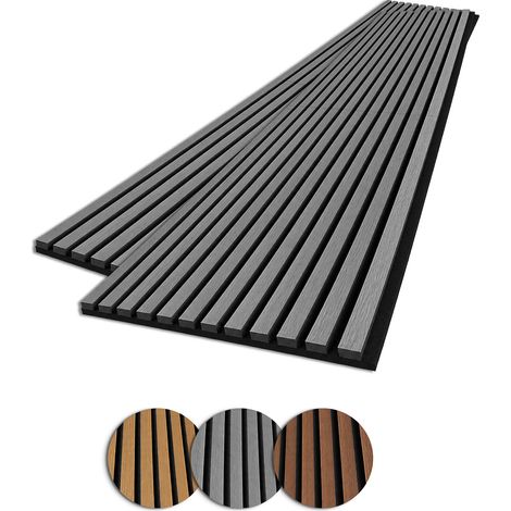 Jiubiaz Pannello acustico da parete listelli legno 240x60 cm, rovere argento, pieghevole, feltro MDF, rivestimento UV, set 2 pezzi, fonoassorbente (1/5)