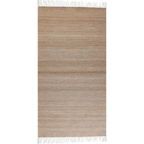 Tapis Beige en Matière Synthétique 80 x 150 cm Fait à la Main avec Franges Malhia