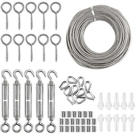 Kit de garde-corps en câble d'acier inoxydable 30 m, câble métallique, kit de suspension pour éclairage de jardin, kit de garde-corps de clôture (1/4)