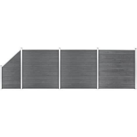 Ensemble de clôture WPC 3 Carré + 1 Incliné 619 x 186 cm Gris (1/5)