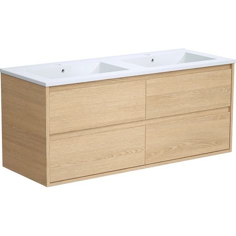 Vente-Unique – Meuble de salle de bain suspendu 120 cm – Vasque à encastrer céramique blanche – Panneau de particule – 4 tiroirs soft close (1/5)