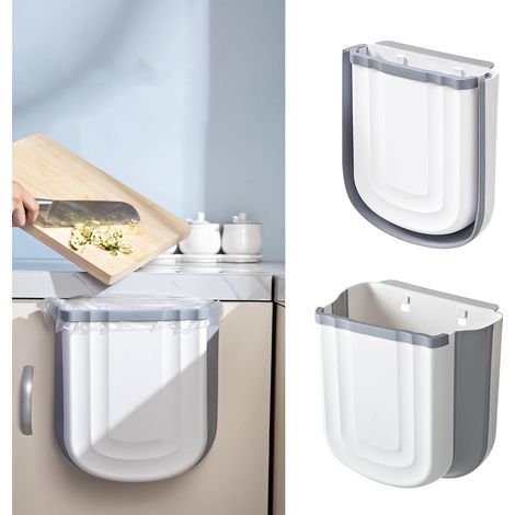 Poubelle murale pliable, petite poubelle de cuisine, robuste et durable, facile à nettoyer (grise)