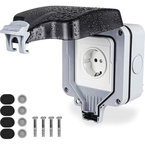 Prises Extérieure Résistant aux Intempéries, étanche Switched Puissance Socket ip66, Mur Prises électriques avec Couvercle, 16A plug Prises (1/5)