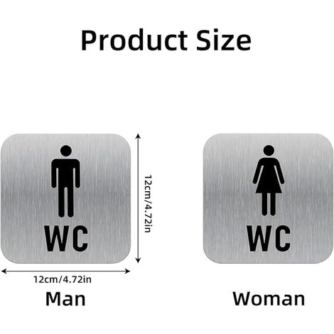 Toilet Signs for Men and Women 12 x 12 cm Metal Silver Pictogram Toilet Poster for Door and Wall (1/3)
