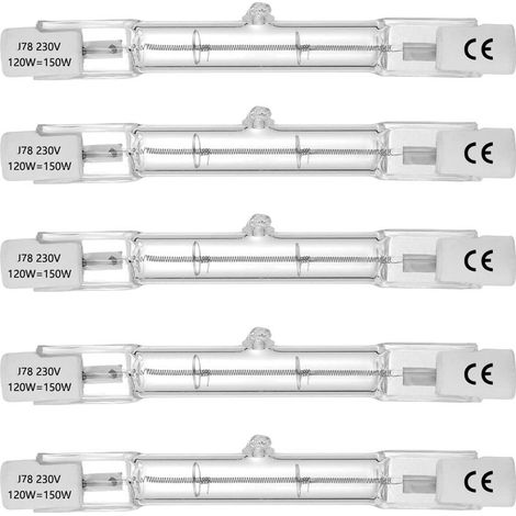 Tube halogène, culot R7S, lampe tube halogène T3, 230V, 120W, 78mm, blanc chaud - 2800K (5 pièces) (1/5)