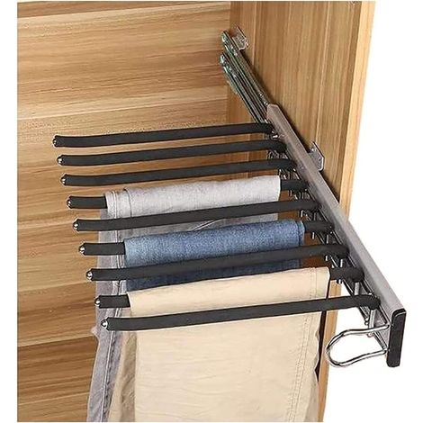 Senderpick – 9 tringles télescopiques antidérapantes en acier inoxydable – Porte-pantalons gain de place pour armoire – 46x32,6 cm
