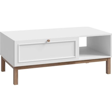 Table basse L. 110 cm décor gris et chêne avec poignée en bois - UDINE (1/5)