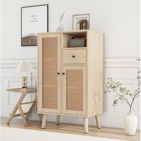 Buffet 60x40x101 cm chêne en panneaux de particules avec 2 portes et 1 tiroir, rangement spacieux (1/5)