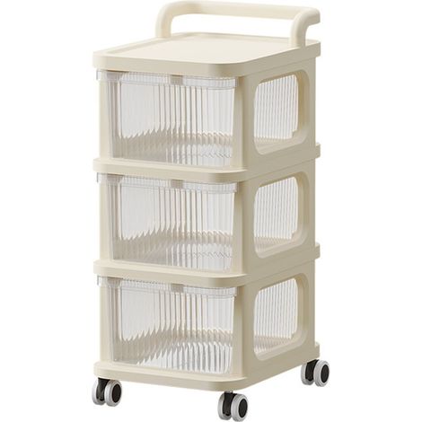 Rollwagen mit Schubladen und transparenter Ablage – 4 leichtgängige Rollen für Büro oder Zuhause – 3 Ebenen, beige (1/5)