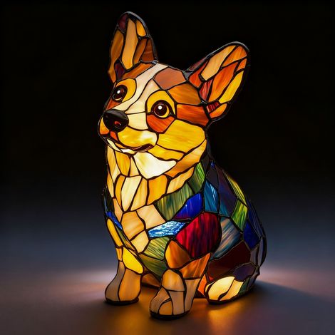 Sitzender Corgi mit geneigtem Kopf – Batteriebetriebene Tischlampe – Retro-Tischlampe – 3D-Tier-Nachtlicht – 17 cm – LED-3D-Lichtornament