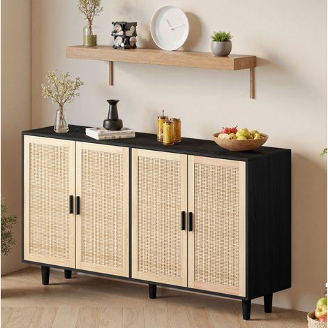 Buffet de rangement 158x40x88 cm en panneaux de bois noir, avec rangement pour salon FLORAGRACE (1/5)
