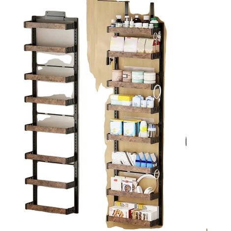 Étagère de rangement, design à 8 niveaux, profondeur de 15 cm, largeur de 44 cm, hauteur de 170 cm, crochets réglables pour portes de 2 à 4 cm (1/5)