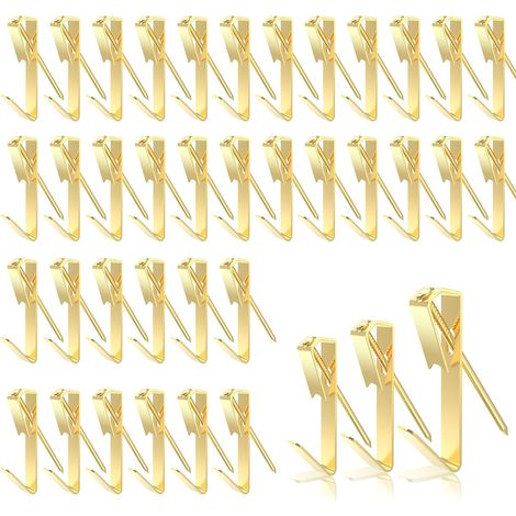 Juego de 184 ganchos para marcos de fotos, kit de ganchos para cuadros, 3 tamaños (20/30/50 lb), ganchos con clavos para fotos/marcos/espejos pesados - Dorado (1/5)