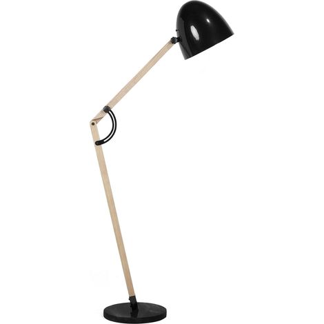 Floor Lamp HETTON Adjustable Oak Wood Black