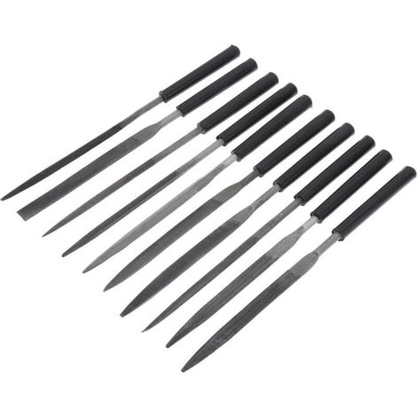 Lot de 10 limes à aiguilles en alliage d'acier trempé - Mini lime à bijoux - Comprend une lime demi-ronde, une armoire plate, une ronde, une carrée, une triangle, et plate (1/5)