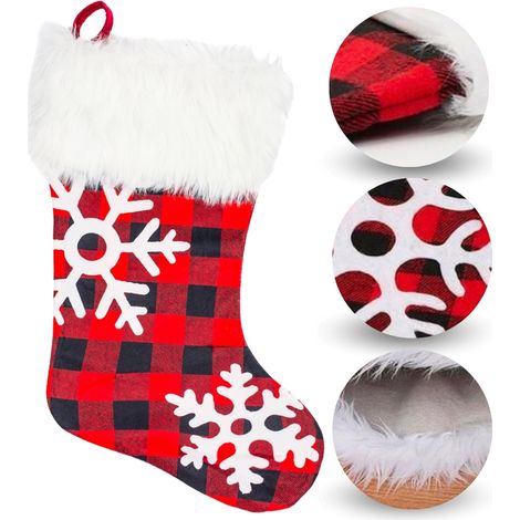 Calza di Natale con motivo a scacchi, regali, ciondolo per camino, decorazione per albero di Natale (1/5)