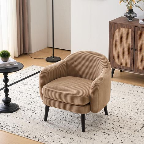 Gepolsterter Cocktailsessel Cord Khaki, Moderner Loungesessel mit Holzbeinen (1/5)