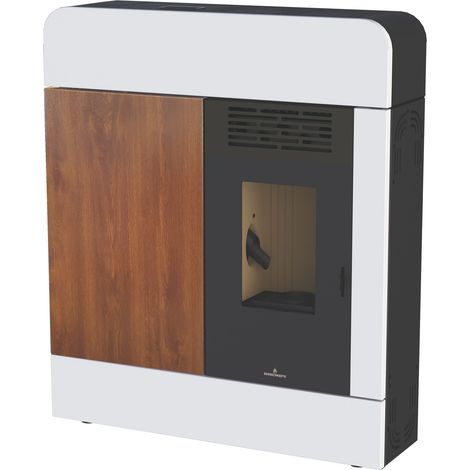 BRONPI - Estufa de Pellet Extraplana Blanco con Acabado Efecto Madera Modelo DORA-MF de 10 kW (1/5)