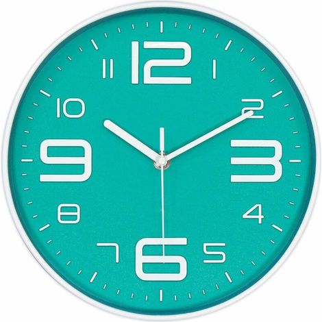 royaluxe - Horloge murale moderne, horloges murales à piles à quartz sans tic-tac de 12 pouces et 7D, cadran rond et coloré, facile à lire, horloge décorative de style simple (cyan) (1/5)