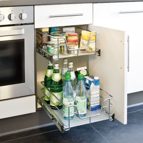 – Tiroir télescopique coulissant 56 cm – Charge max 12 kg – Matériau acier chromé – Pour armoires de cuisine et salle de bain (1/5)