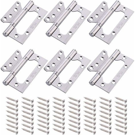Set mit 6 Türscharnieren, Scharniere aus Edelstahl 304, 10 cm Klappscharniere, Kugellagerscharniere mit 16 Schrauben, Möbelscharniere (1/5)