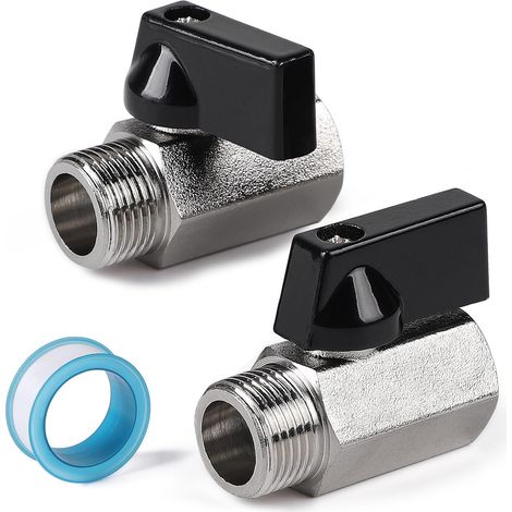 2 Vannes Mini à Boisseau Sphérique en Laiton, 1/2" BSP Femelle x Mâle, Nickelées – Raccords Robustes et Fiables.